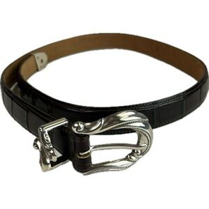 Coldwater Creek Brown Leather Croc Embossed Belt With Silver Buckle Made in USA